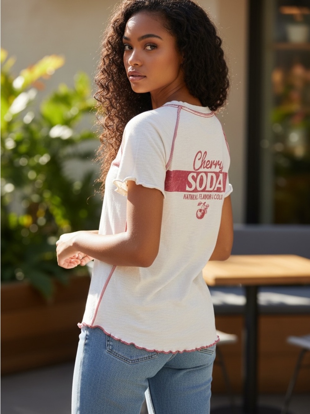 Pilcro Cherry Soda Graphic Tee NWT Medium Ivory Retro Anthropologie